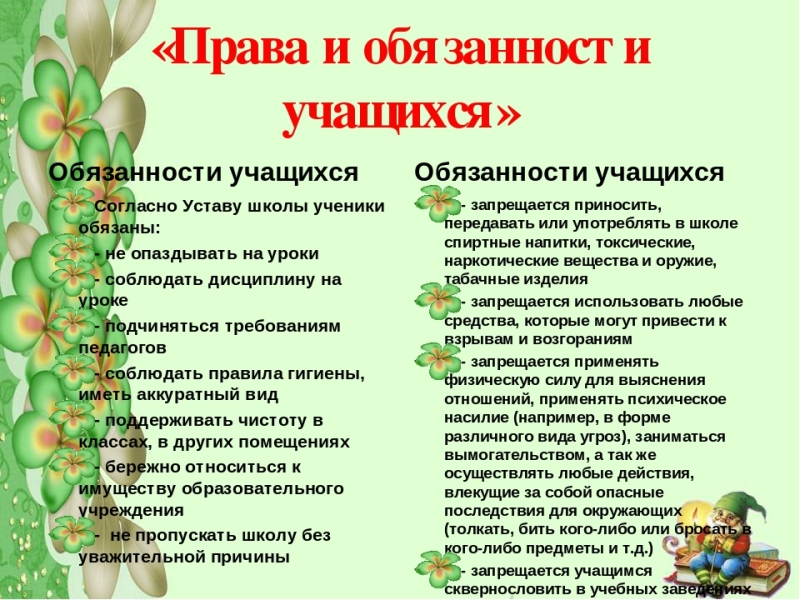 Правила обучения. Права и обязанности учащегося.